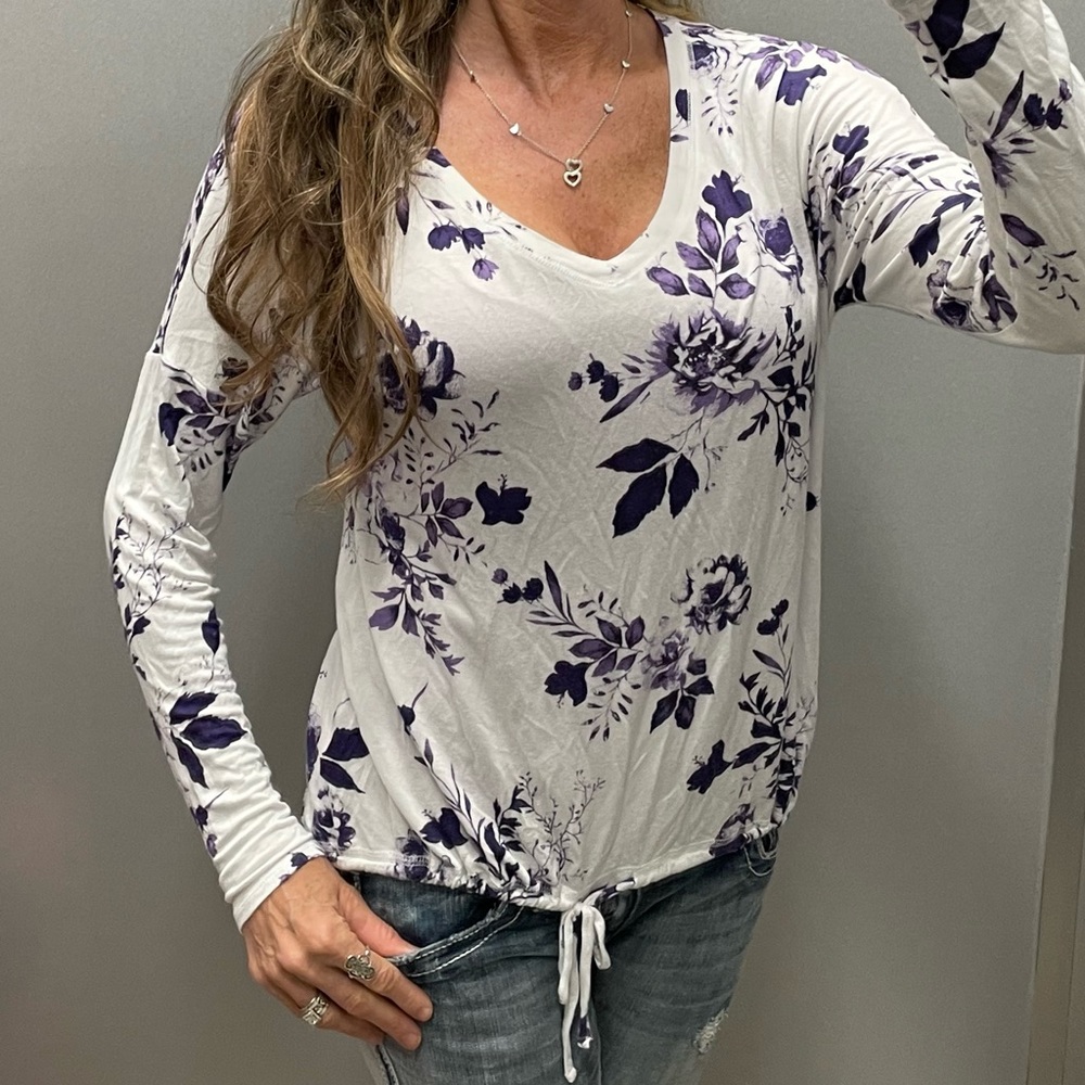 Olivia Sky Flowered Long Sleeve Top